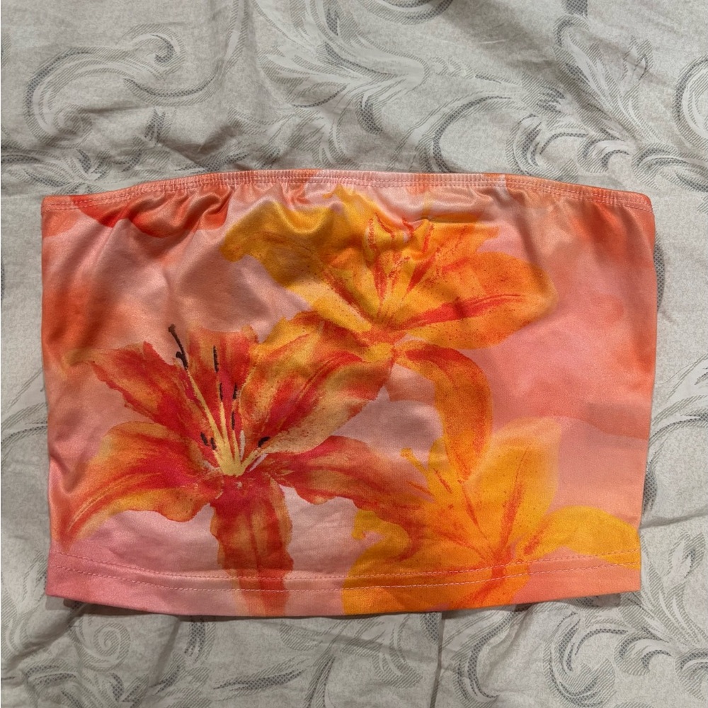 Floral Tube Top in Pink and Orange